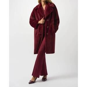 NEW JOSEPH RIBKOFF faux fur straight coat in merlot